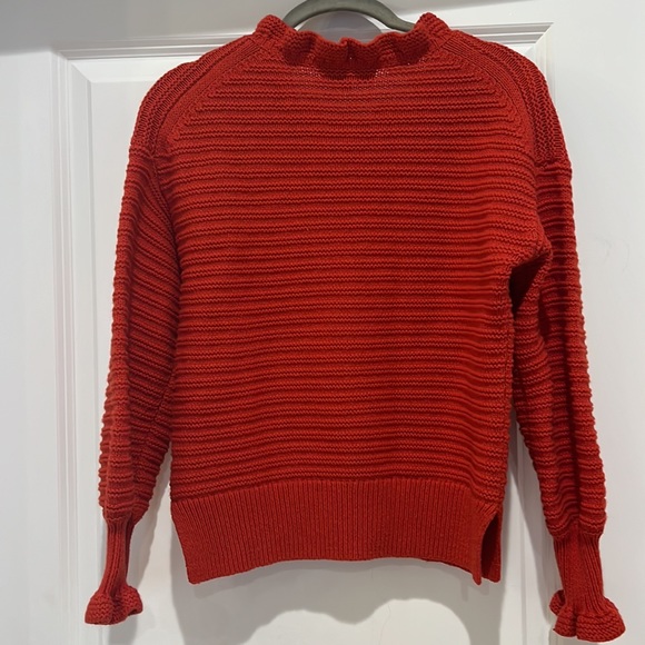 Madewell Red Crew Sweater - ruffle at neck - Picture 3 of 3